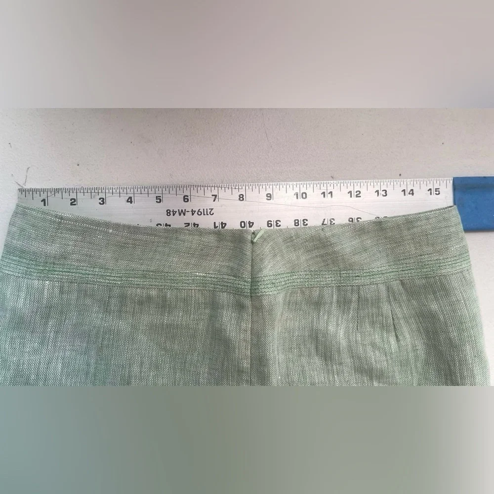 Loft‎ Ann Taylor Women’s Skirt  Green A Line Pleated 100% Linen Lined Sz 8